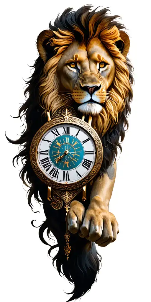 Lion, warrior, time piece,  tattoo design idea