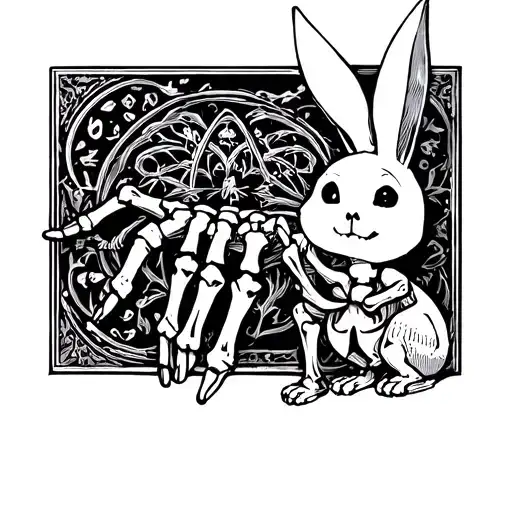skeleton bone hand with playboy bunny at the bottom tattoo design idea