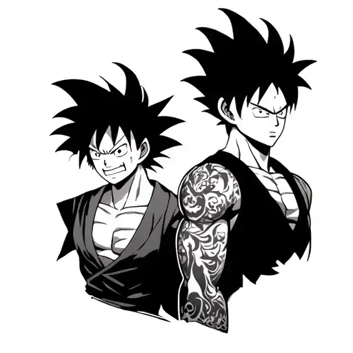 luffy, Zoro one piece side by side goku and vegeta tattoo design idea