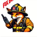 "Fox Box" tough looking fireman fox wearing firefighting gear with radio equipment tattoo design idea