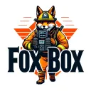 "Fox Box" tough looking fireman fox wearing firefighting gear with radio equipment tattoo design idea