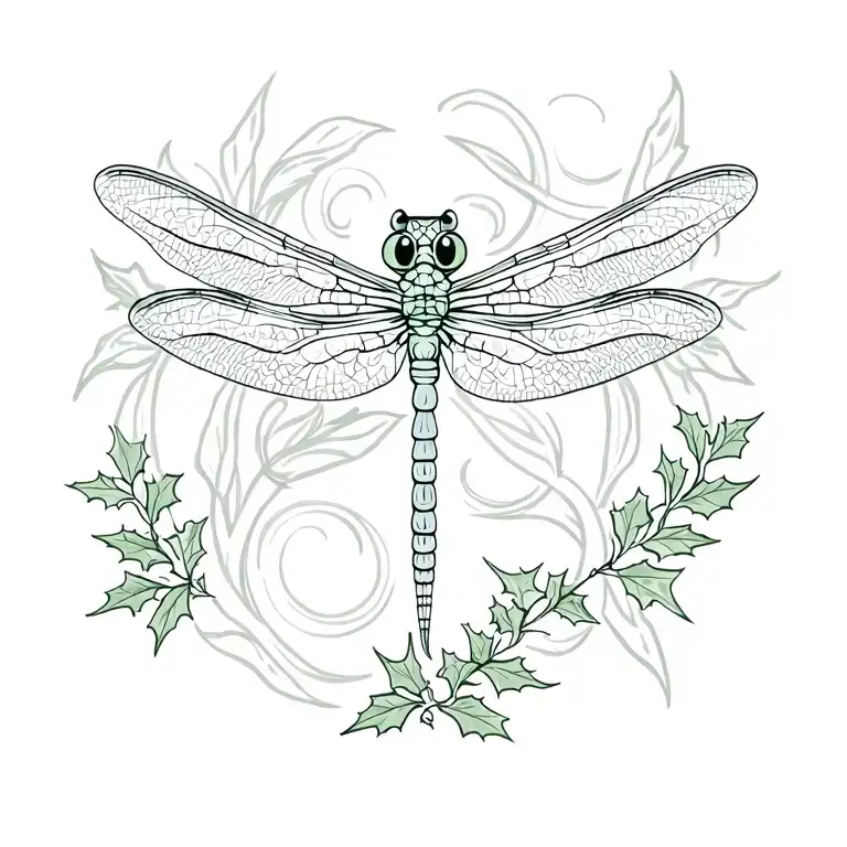 celtic dragonfly with holly leaves tattoo design idea