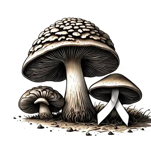 morel mushrooms with white cancer ribbon tattoo design idea