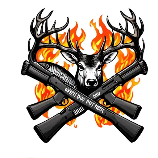 a buck and bass surrounded by crossed rifles by fires surrounded by words that say give a hoot don't pollute tattoo design idea