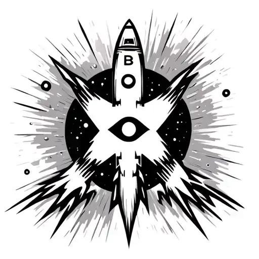 XRP symbol blasting off like a rocket in the far reaches of the universe tattoo design idea