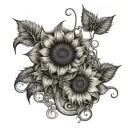 sunflower and pistons with vines wrapped tattoo design idea