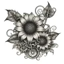 sunflower and pistons with vines wrapped tattoo design idea