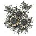 sunflower and pistons with vines wrapped tattoo design idea