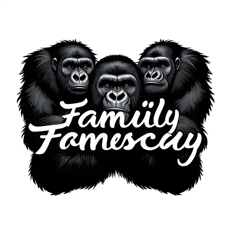 family text and gorilla tattoo design idea