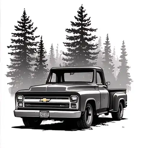chevy pickup ,hunting,skulls tattoo design idea