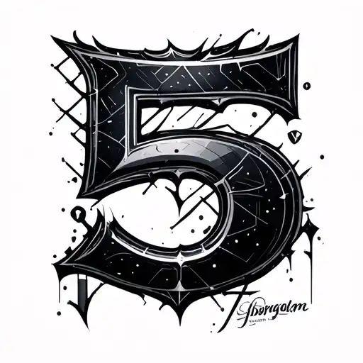 number 5 in cybersiglism tattoo design idea