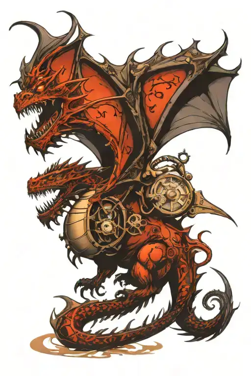 dragon emerging  and steampunk tattoo design idea