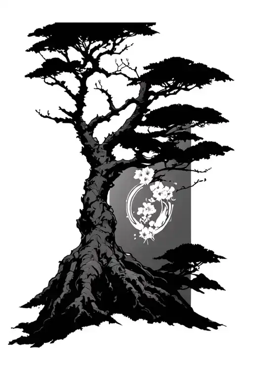 Anime style wilted Sakura tree tattoo design idea