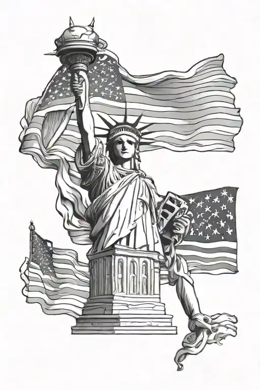 USA flag, constitution, congress, liberty bell, Statue of Liberty, minuteman tattoo design idea