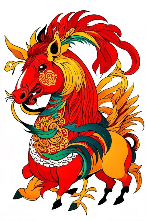 chinesse horse, rooster, pig, horse tutem pole intertwined tattoo design idea