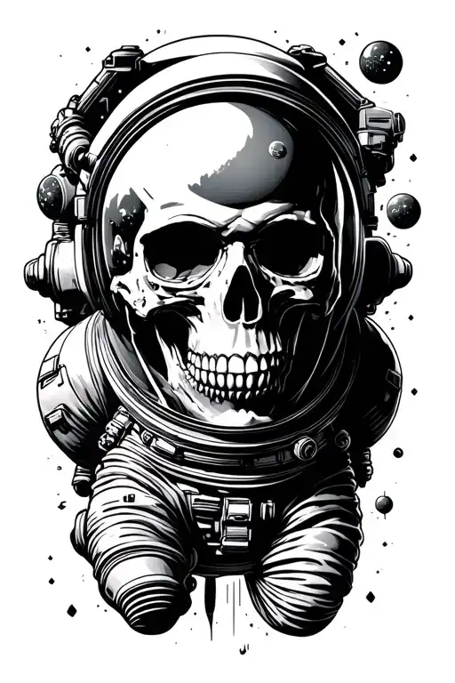 Dead astronaut floating in space, not a skull tattoo design idea