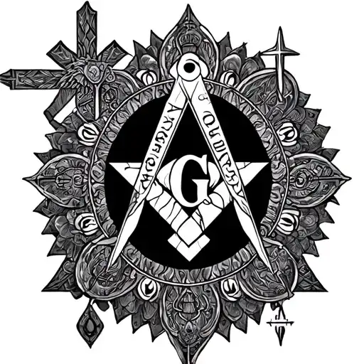 Christian cross and symbols with a hidden masonic symbol mandala style tattoo design idea