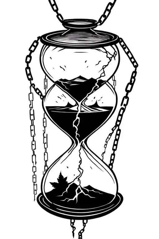  lightining storm and hourglass and nature with colder feeling and chains tattoo design idea