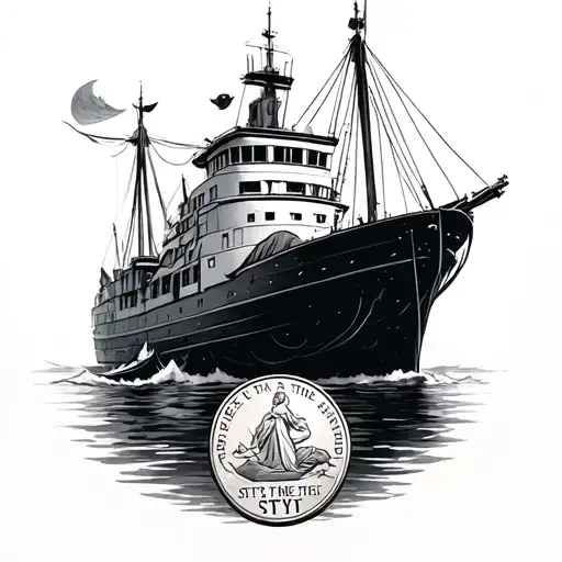 "meet me at the Styx" with a coin for the ferry tattoo design idea
