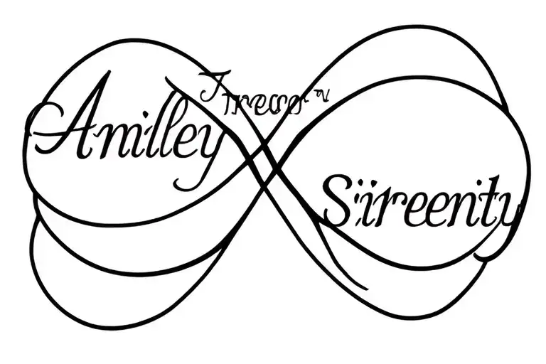 "Amiley Trevor Sirrenity " infinity symbol intertwined names tattoo design idea