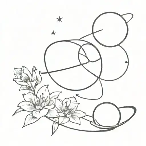 Saturn, Pluto, moon, flowers intertwined tattoo design idea