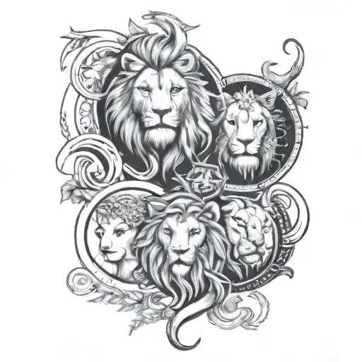 zodiac leo, virgo, capricorn and pisces tattoo design idea