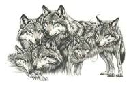 wolf having children tattoo design idea