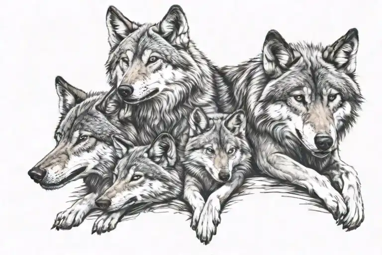 wolf having children tattoo design idea