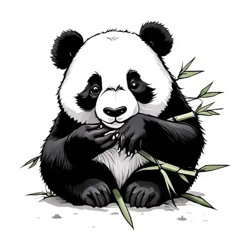 cute panda eating bamboo under a sky tattoo design idea