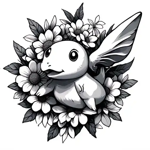 mudkip surrounded by flowers tattoo design idea