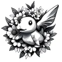 mudkip surrounded by flowers tattoo design idea