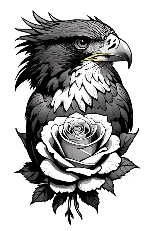 hawk with rose wrapped tattoo design idea