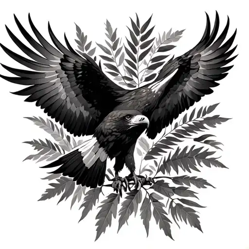 wedge Tailed eagle. gum tree leaves. golden wattle tattoo design idea