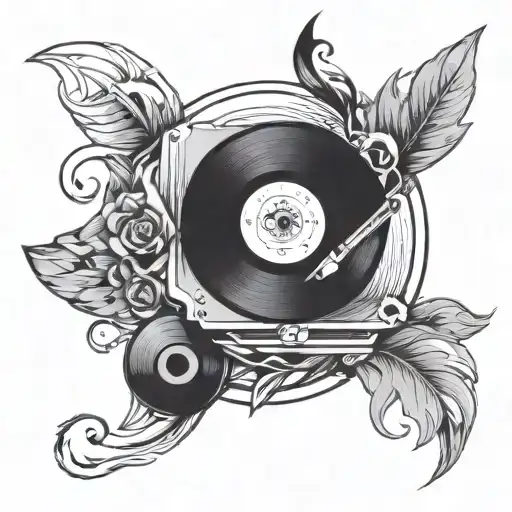 broken vinyl records tattoo design idea