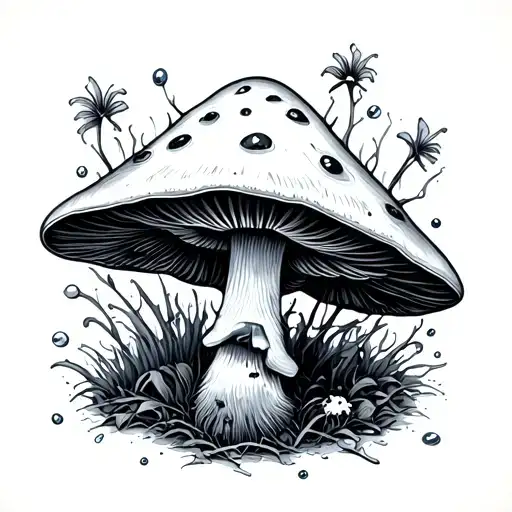 black dog depression psilocybin mushroom tattoo design idea
