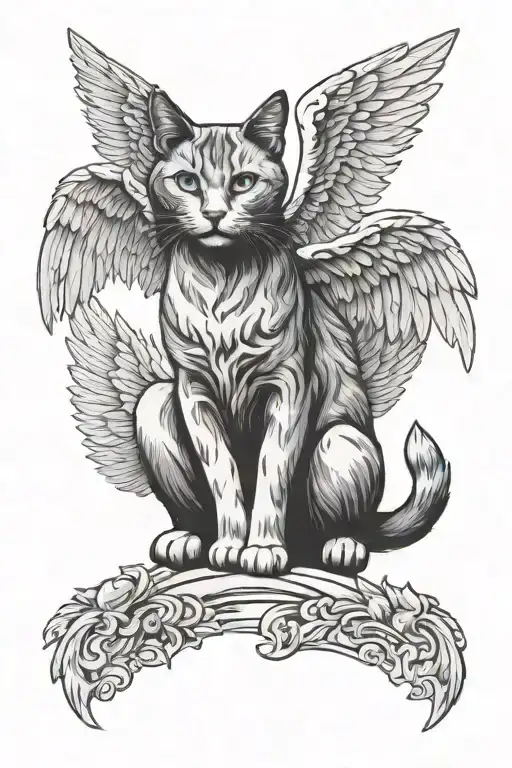 cat with angel wings tattoo design idea