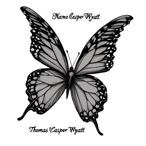 the name Thomas Casper Wyatt in butterfly wings  tattoo design idea
