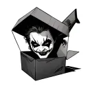 Evil jack-in-the-box with megaherz singer makeup popping out of box tattoo design idea
