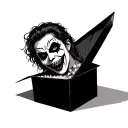 Evil jack-in-the-box with megaherz singer makeup popping out of box tattoo design idea