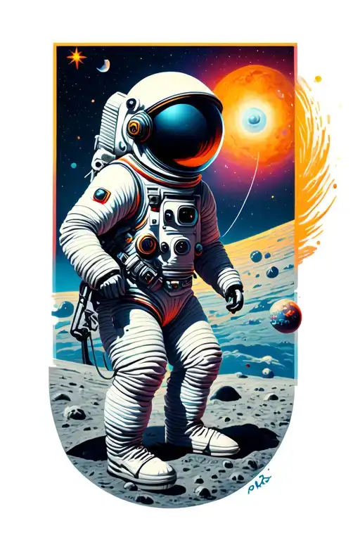 astronaut on the moon listening to music tattoo design idea