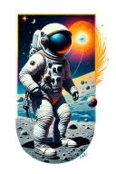 astronaut on the moon listening to music tattoo design idea