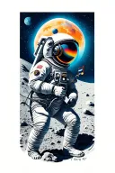 astronaut on the moon listening to music tattoo design idea