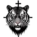 tiger head with a cross, and march 2nd 2007 in roman numerals  tattoo design idea