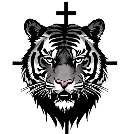 tiger head with a cross, and march 2nd 2007 in roman numerals  tattoo design idea