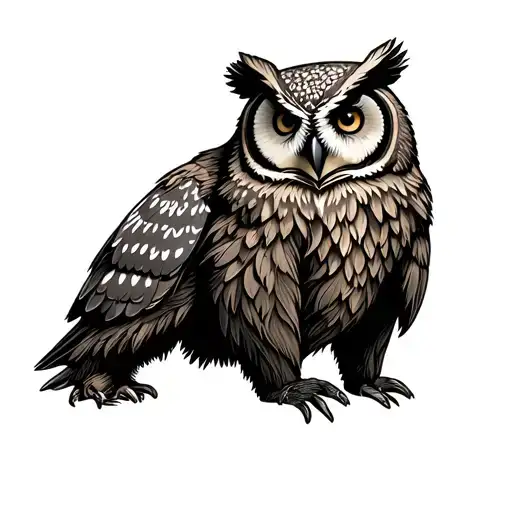 Bear with owl tattoo design idea