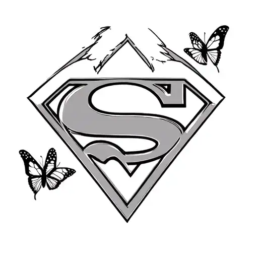 superman logo with butterfly surrounded tattoo design black and white tattoo design idea