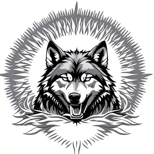 tribal wolf eating the sun tattoo design idea