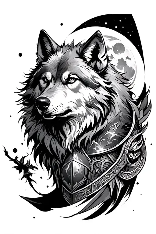 strength inspired, success Turning dreams, positivity, wolf, moon, knight, god tattoo design idea