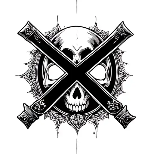 irish skull antifa iron cross minimal tattoo design idea