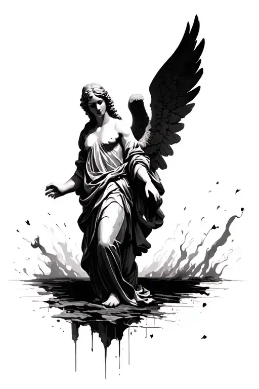 "ángel saliendo de la oscuridad" "angel coming out of the darkness" A Renaissance style angel, in black and very marked shadows. tattoo design idea